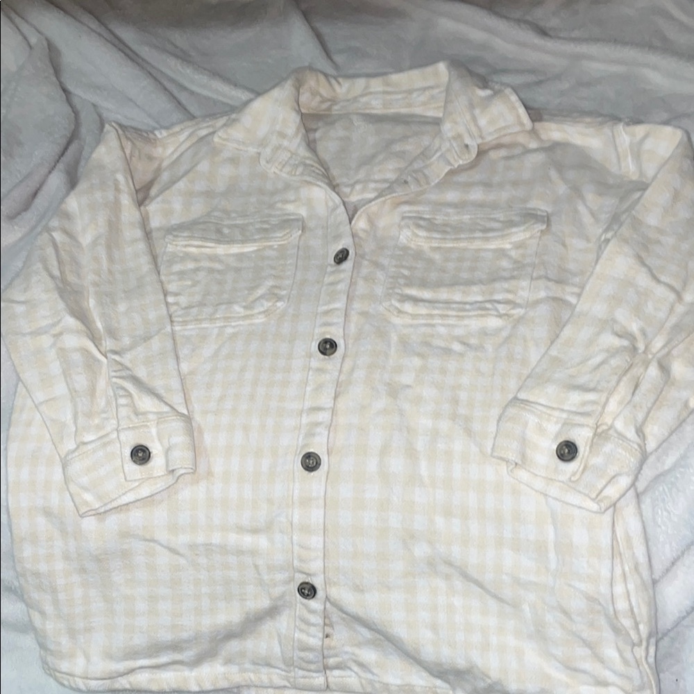Cream Plaid Button-Up Shirt